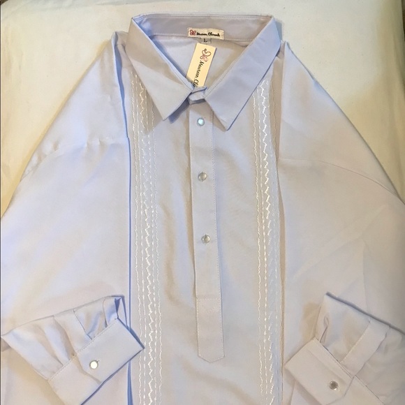 White long sleeves Hugo Mens Barong with classic embroidery, in sizes S to 6X. - Picture 5 of 8